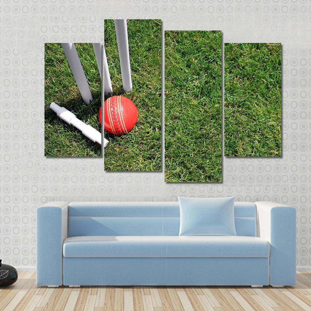 Cricket Ball &amp; Stumps Canvas Wall Art-4 Pop-Gallery Wrap-50&quot; x 32&quot;-Tiaracle