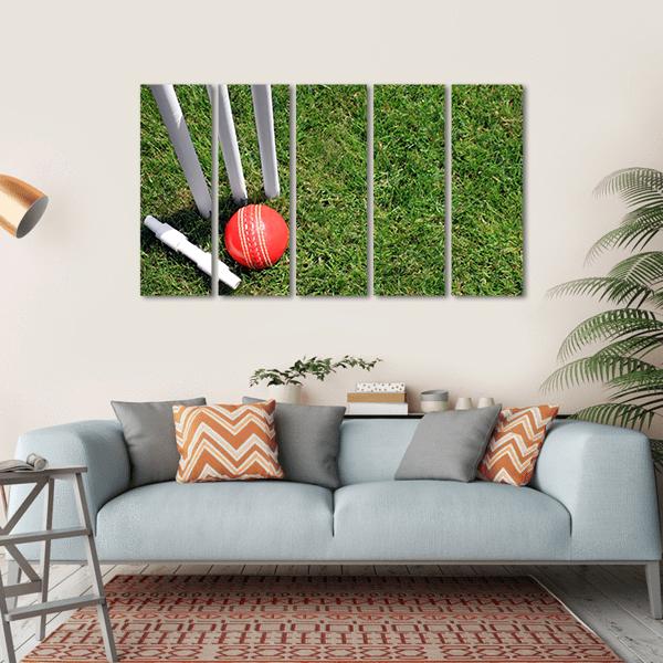 Cricket Ball &amp; Stumps Canvas Wall Art-5 Horizontal-Gallery Wrap-22" x 12"-Tiaracle