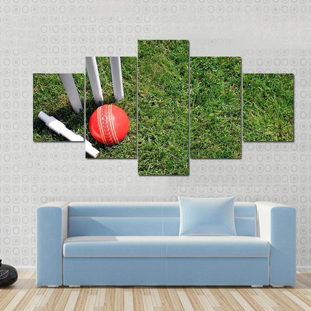Cricket Ball & Stumps Canvas Wall Art-3 Horizontal-Gallery Wrap-37" x 24"-Tiaracle
