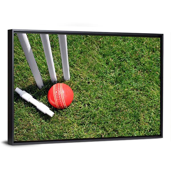 Cricket Ball &amp; Stumps Canvas Wall Art-3 Horizontal-Gallery Wrap-25&quot; x 16&quot;-Tiaracle