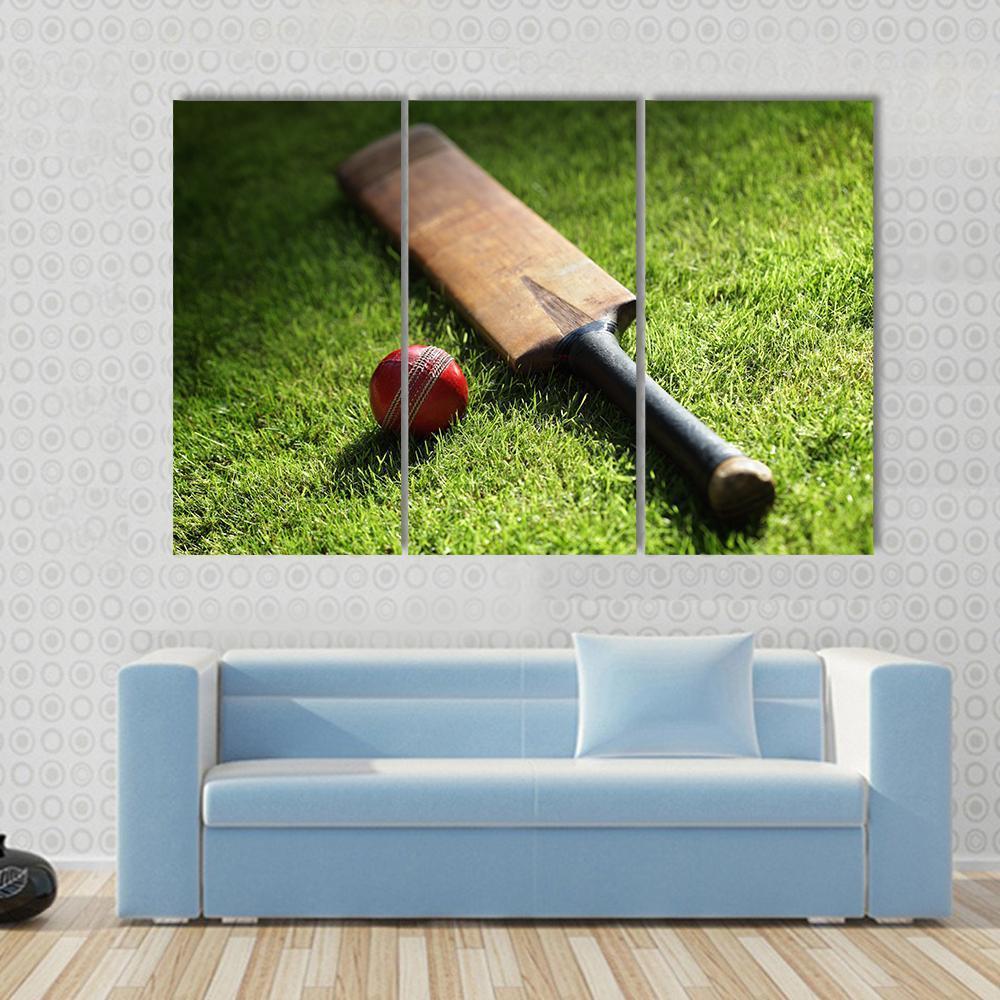 Cricket Bat &amp; Ball Canvas Wall Art-3 Horizontal-Gallery Wrap-37&quot; x 24&quot;-Tiaracle