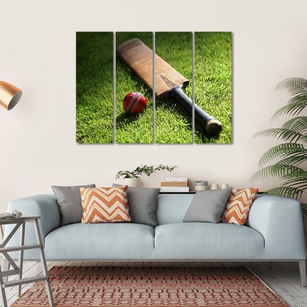 Cricket Bat &amp; Ball Canvas Wall Art-4 Horizontal-Gallery Wrap-34&quot; x 24&quot;-Tiaracle
