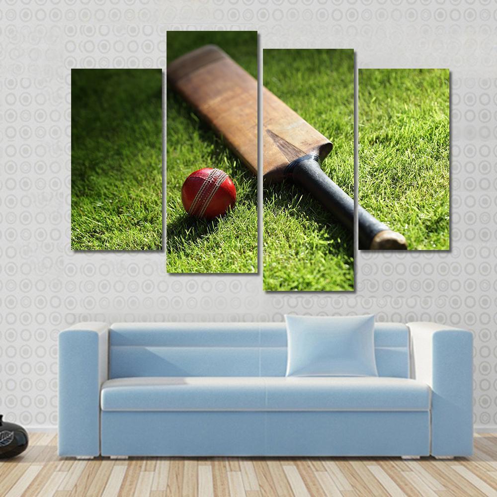 Cricket Bat & Ball Canvas Wall Art-1 Piece-Gallery Wrap-48" x 32"-Tiaracle