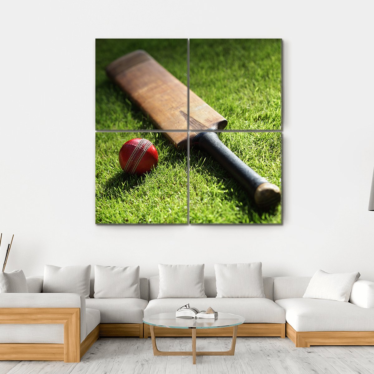 Cricket Bat & Ball Canvas Wall Art-4 Square-Gallery Wrap-17" x 17"-Tiaracle