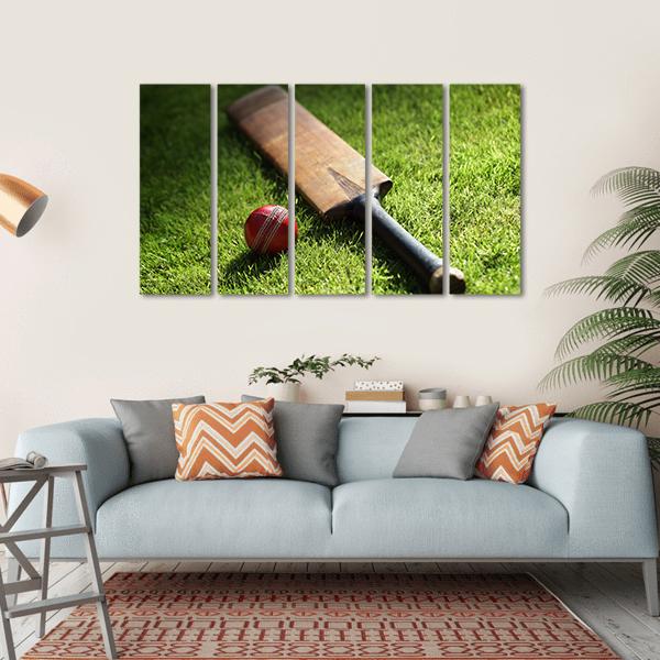 Cricket Bat &amp; Ball Canvas Wall Art-5 Horizontal-Gallery Wrap-22&quot; x 12&quot;-Tiaracle