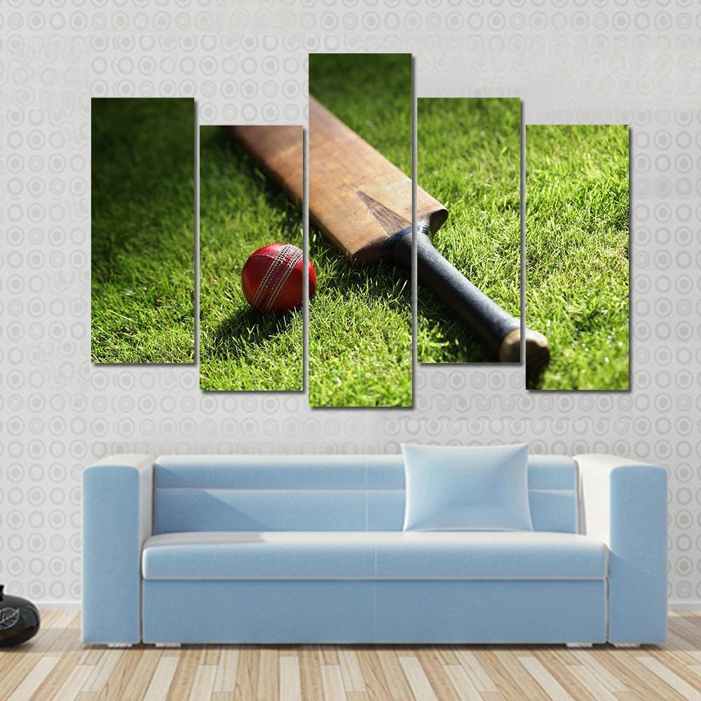 Cricket Bat &amp; Ball Canvas Wall Art-5 Pop-Gallery Wrap-47&quot; x 32&quot;-Tiaracle
