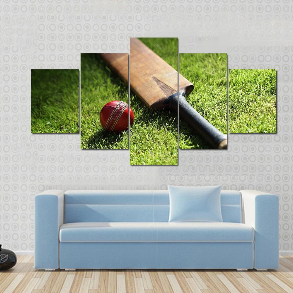 Cricket Bat &amp; Ball Canvas Wall Art-5 Star-Gallery Wrap-62&quot; x 32&quot;-Tiaracle
