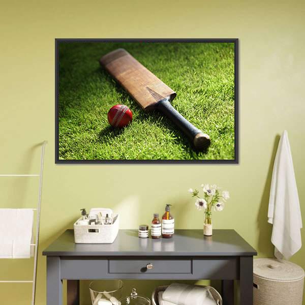 Cricket Bat &amp; Ball Canvas Wall Art-3 Horizontal-Gallery Wrap-25&quot; x 16&quot;-Tiaracle
