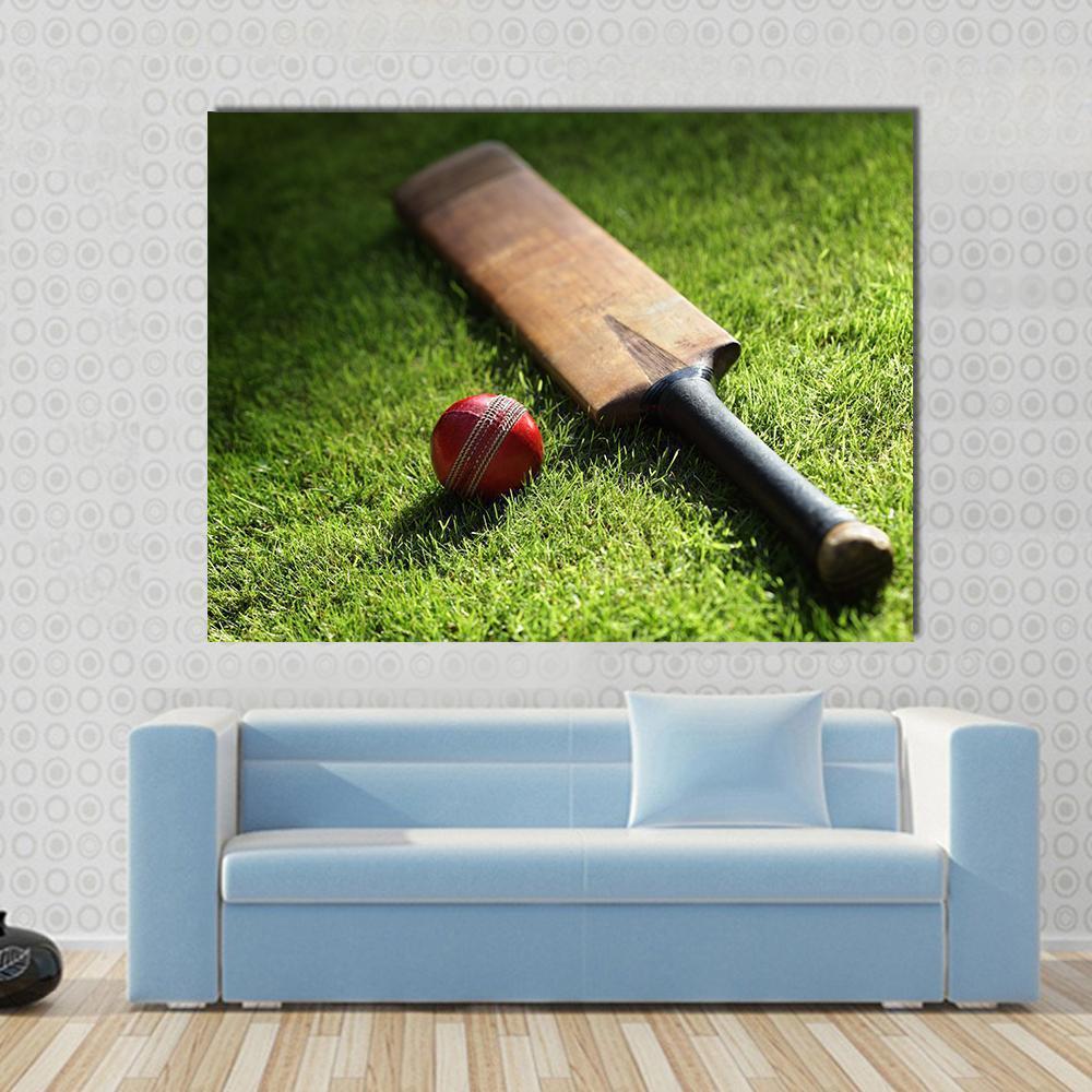 Cricket Bat &amp; Ball Canvas Wall Art-1 Piece-Gallery Wrap-36&quot; x 24&quot;-Tiaracle