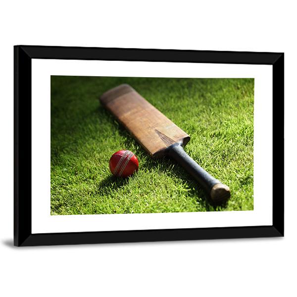 Cricket Bat &amp; Ball Canvas Wall Art-3 Horizontal-Gallery Wrap-25&quot; x 16&quot;-Tiaracle