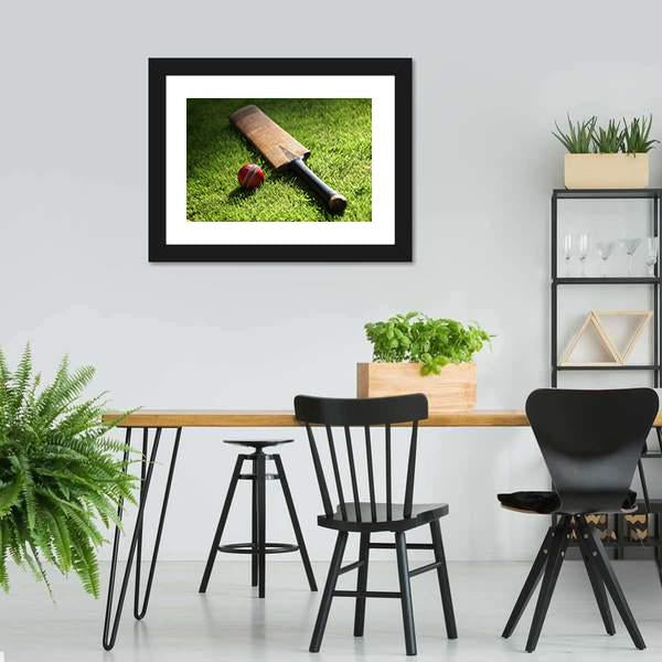 Cricket Bat &amp; Ball Canvas Wall Art-3 Horizontal-Gallery Wrap-25&quot; x 16&quot;-Tiaracle