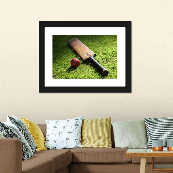 Cricket Bat &amp; Ball Canvas Wall Art-1 Piece-Framed Print-20&quot; x 16&quot;-Tiaracle