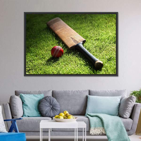 Cricket Bat &amp; Ball Canvas Wall Art-5 Horizontal-Gallery Wrap-22&quot; x 12&quot;-Tiaracle