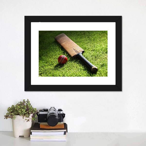 Cricket Bat &amp; Ball Canvas Wall Art-5 Horizontal-Gallery Wrap-22&quot; x 12&quot;-Tiaracle
