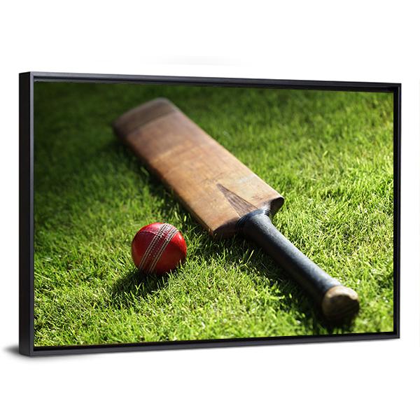Cricket Bat &amp; Ball Canvas Wall Art-5 Horizontal-Gallery Wrap-22&quot; x 12&quot;-Tiaracle