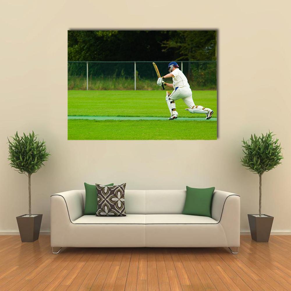 Cricket Player In Action Canvas Wall Art-1 Piece-Gallery Wrap-36" x 24"-Tiaracle