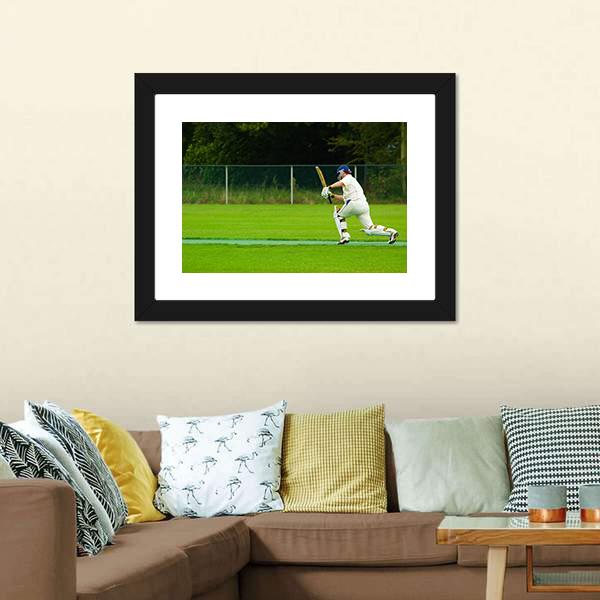 Cricket Player In Action Canvas Wall Art-1 Piece-Framed Print-20" x 16"-Tiaracle