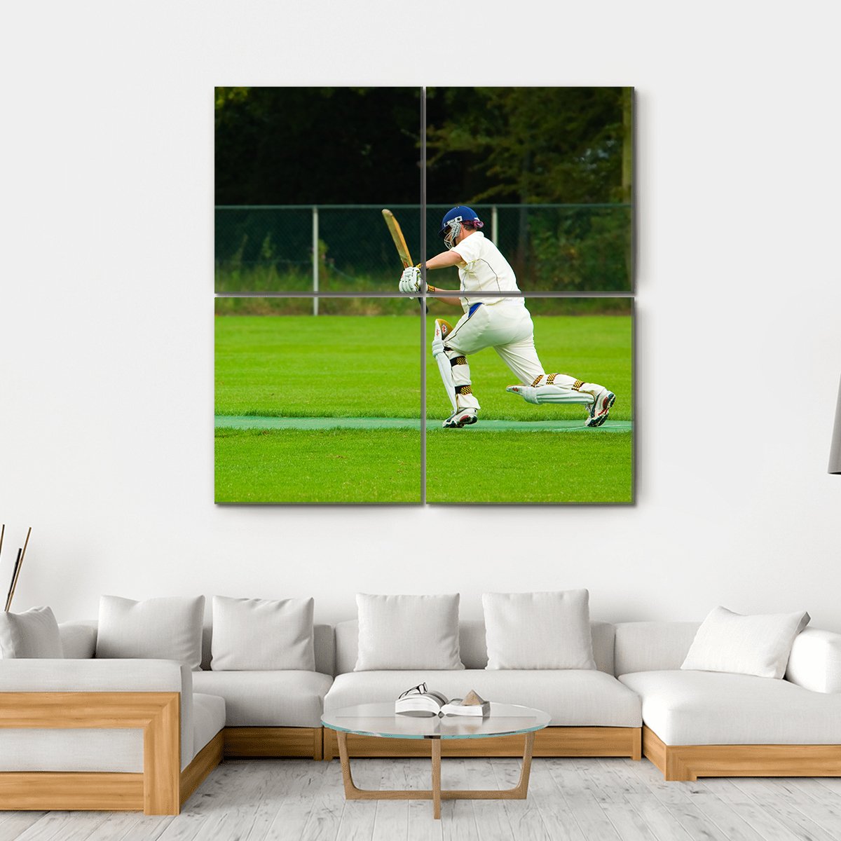 Cricket Player In Action Canvas Wall Art-4 Square-Gallery Wrap-17" x 17"-Tiaracle