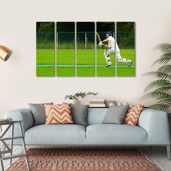 Cricket Player In Action Canvas Wall Art-5 Horizontal-Gallery Wrap-22" x 12"-Tiaracle