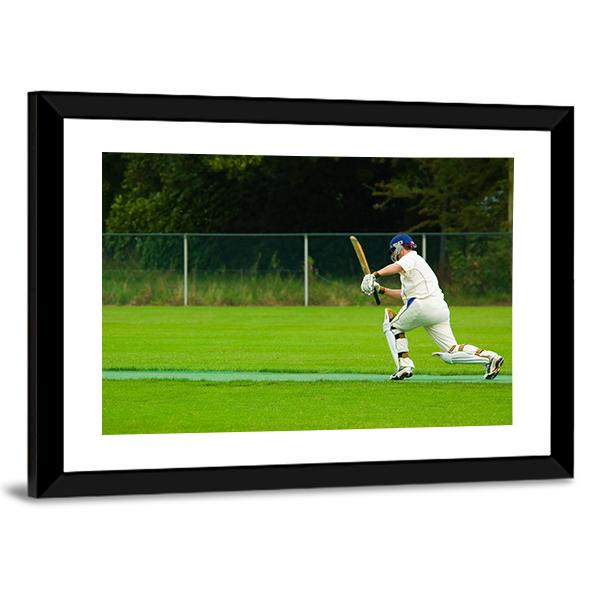 Cricket Player In Action Canvas Wall Art-5 Horizontal-Gallery Wrap-22" x 12"-Tiaracle