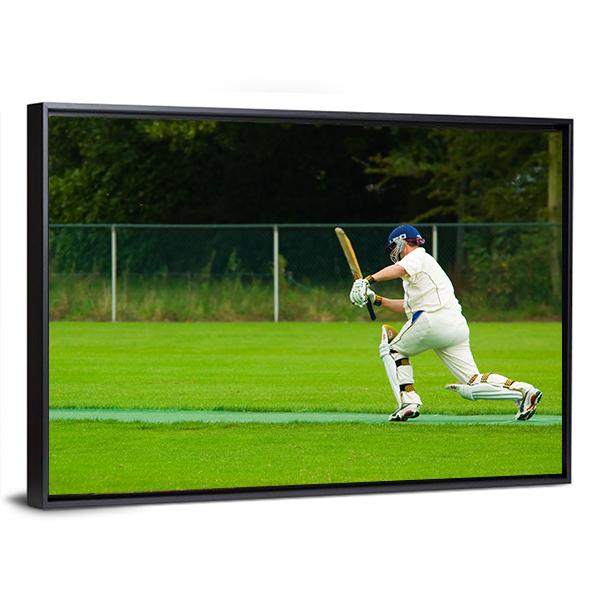 Cricket Player In Action Canvas Wall Art-5 Horizontal-Gallery Wrap-22" x 12"-Tiaracle