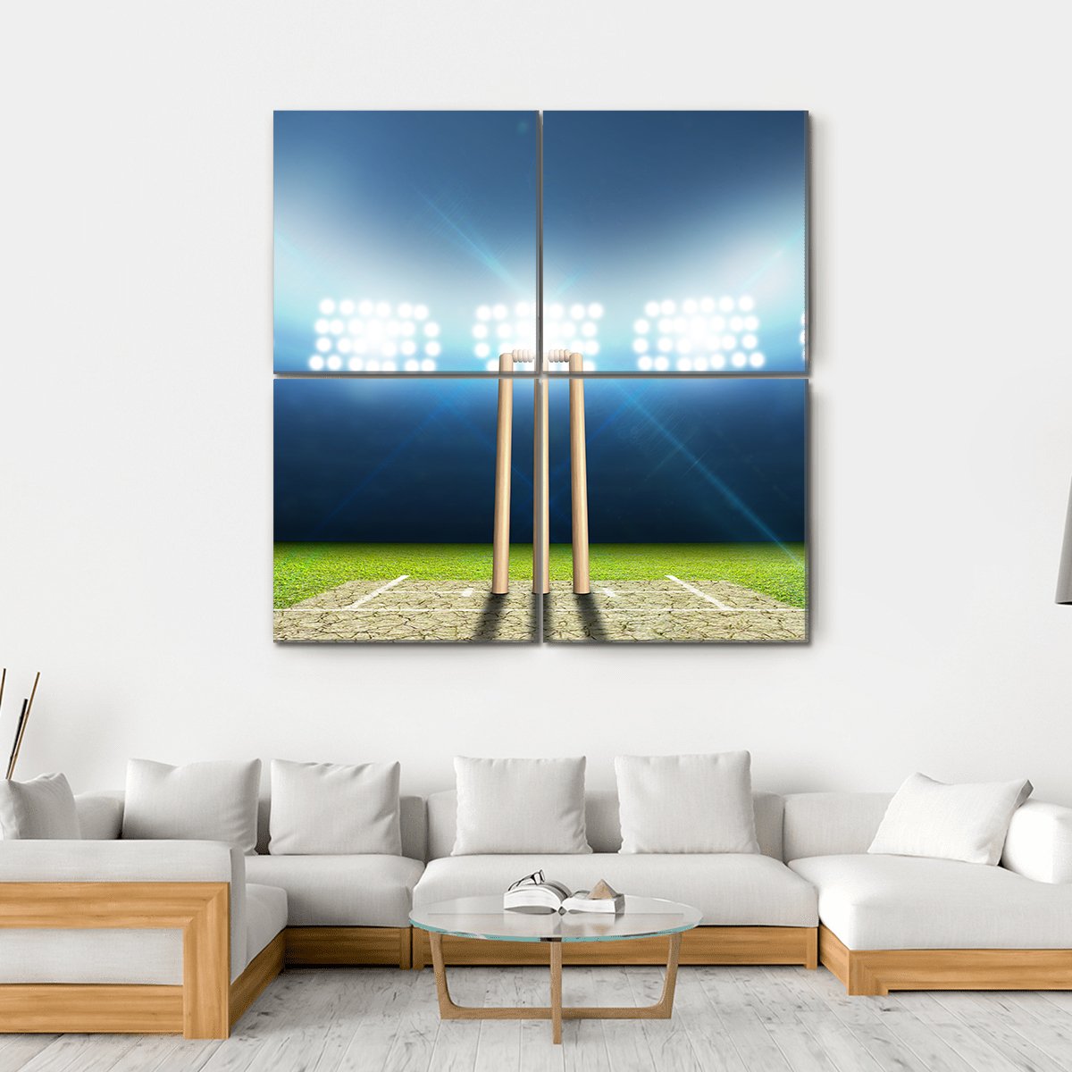 Cricket Stadium With Cricket Pitch Canvas Wall Art-4 Square-Gallery Wrap-17&quot; x 17&quot;-Tiaracle