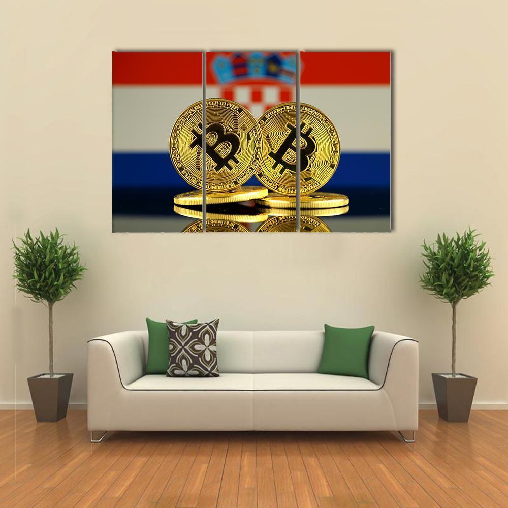 Croatia Flag With Bitcoin Canvas Wall Art-3 Horizontal-Gallery Wrap-37" x 24"-Tiaracle