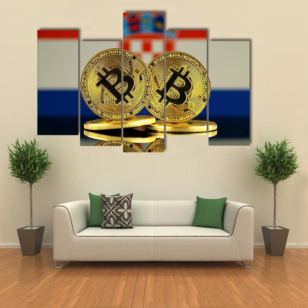 Croatia Flag With Bitcoin Canvas Wall Art-5 Pop-Gallery Wrap-47" x 32"-Tiaracle