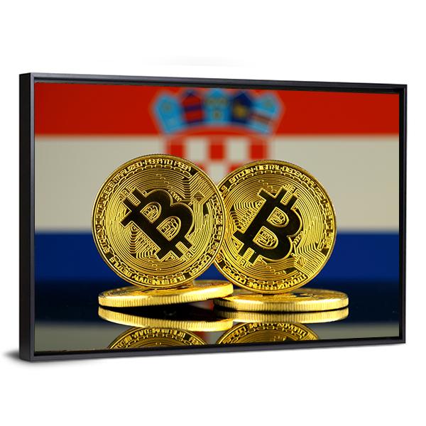 Croatia Flag With Bitcoin Canvas Wall Art-3 Horizontal-Gallery Wrap-25" x 16"-Tiaracle