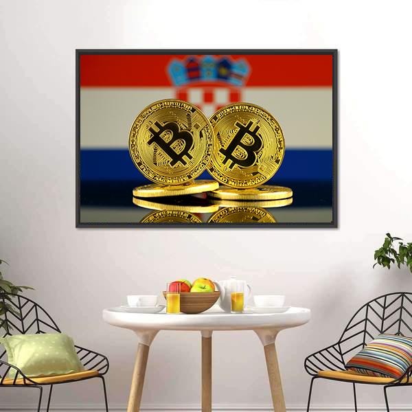 Croatia Flag With Bitcoin Canvas Wall Art-1 Piece-Floating Frame-24" x 16"-Tiaracle