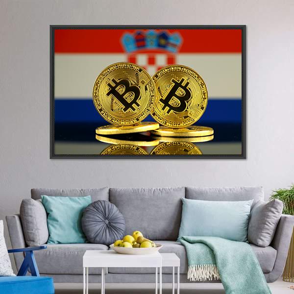 Croatia Flag With Bitcoin Canvas Wall Art-3 Horizontal-Gallery Wrap-25" x 16"-Tiaracle