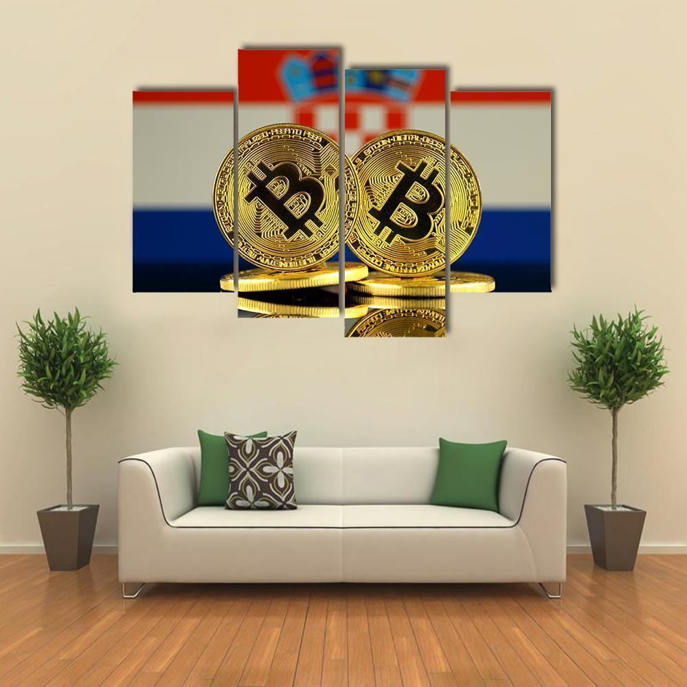 Croatia Flag With Bitcoin Canvas Wall Art-4 Pop-Gallery Wrap-50" x 32"-Tiaracle