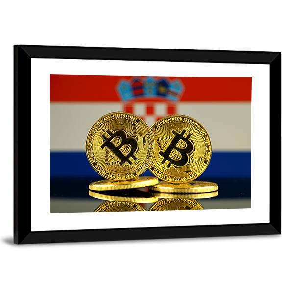 Croatia Flag With Bitcoin Canvas Wall Art-3 Horizontal-Gallery Wrap-25" x 16"-Tiaracle