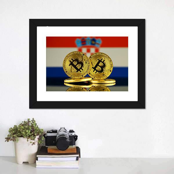 Croatia Flag With Bitcoin Canvas Wall Art-3 Horizontal-Gallery Wrap-25" x 16"-Tiaracle