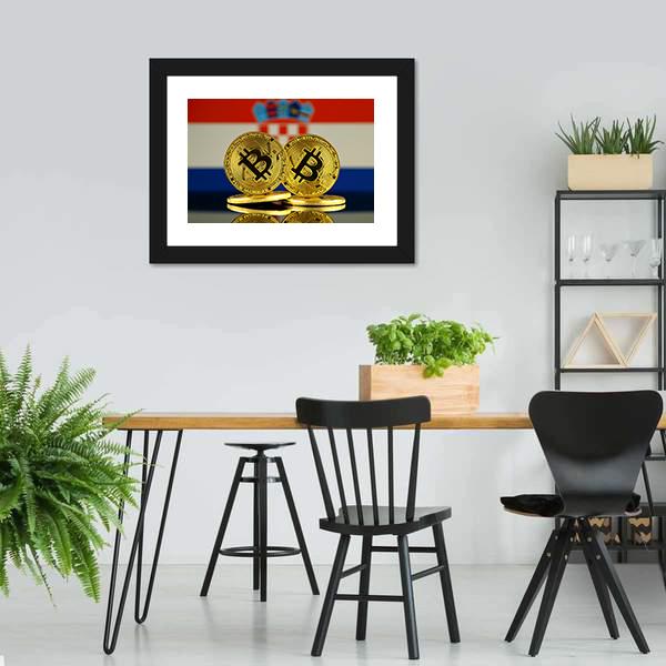 Croatia Flag With Bitcoin Canvas Wall Art-3 Horizontal-Gallery Wrap-25" x 16"-Tiaracle