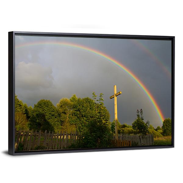 Cross &amp; Rainbow Canvas Wall Art-3 Horizontal-Gallery Wrap-25" x 16"-Tiaracle