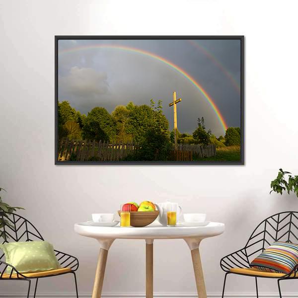 Cross &amp; Rainbow Canvas Wall Art-1 Piece-Floating Frame-24" x 16"-Tiaracle