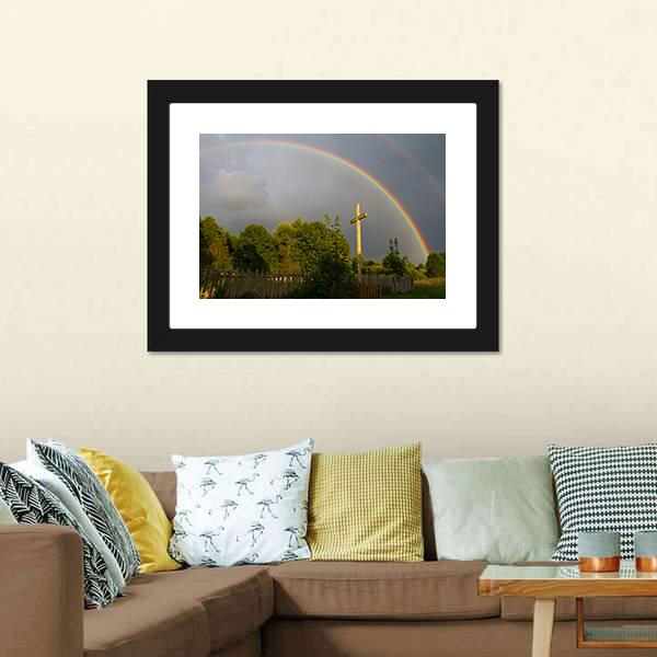 Cross &amp; Rainbow Canvas Wall Art-1 Piece-Framed Print-20" x 16"-Tiaracle