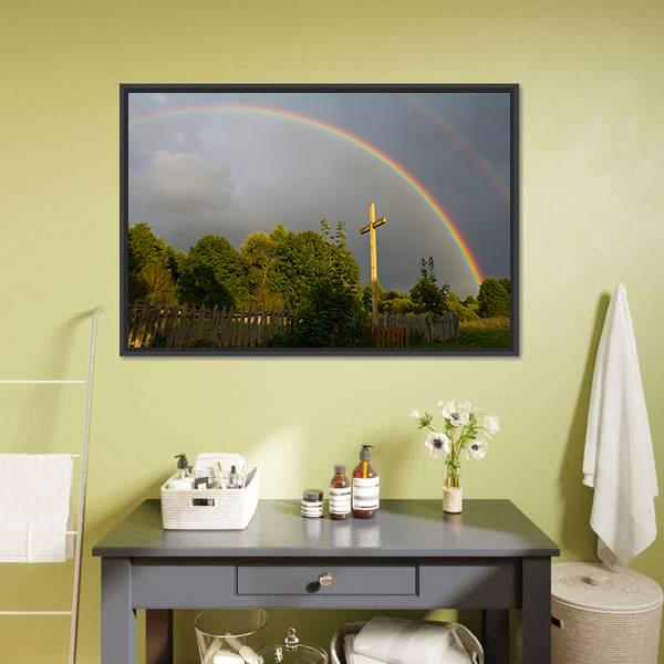 Cross &amp; Rainbow Canvas Wall Art-5 Horizontal-Gallery Wrap-22" x 12"-Tiaracle