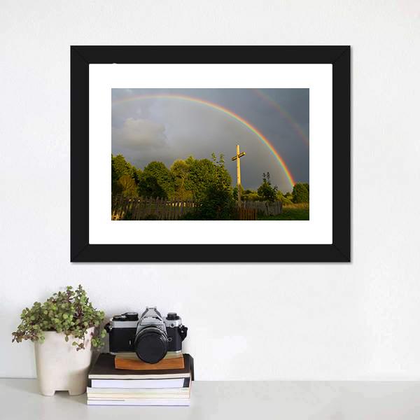 Cross &amp; Rainbow Canvas Wall Art-5 Horizontal-Gallery Wrap-22" x 12"-Tiaracle