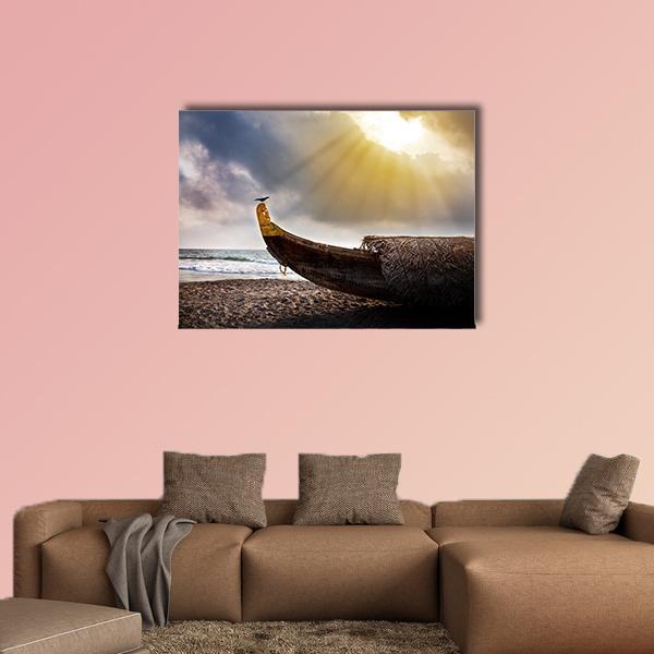 Crow Sitting On Boat Canvas Wall Art-4 Horizontal-Gallery Wrap-34" x 24"-Tiaracle