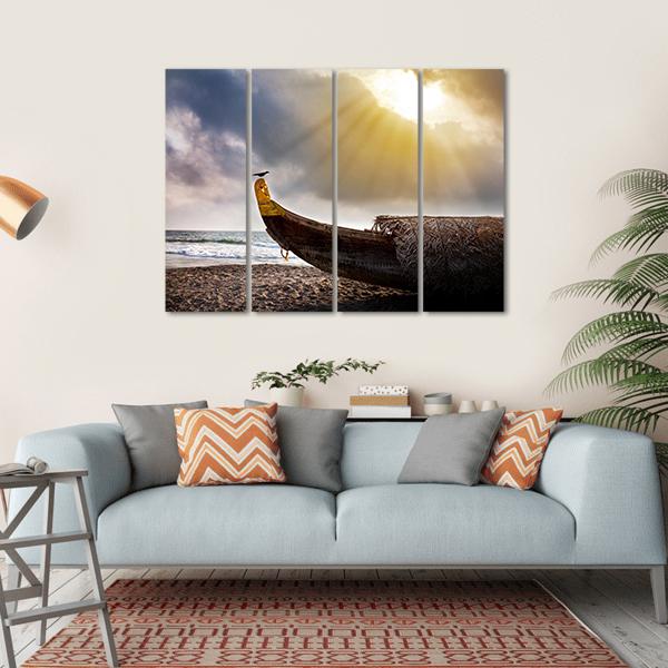 Crow Sitting On Boat Canvas Wall Art-4 Horizontal-Gallery Wrap-34" x 24"-Tiaracle
