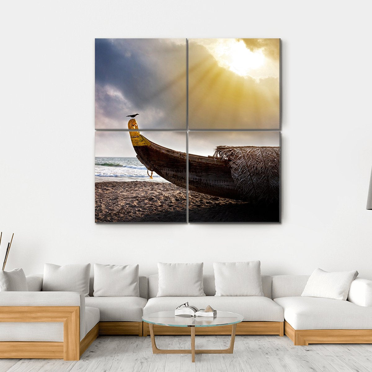 Crow Sitting On Boat Canvas Wall Art-4 Square-Gallery Wrap-17" x 17"-Tiaracle
