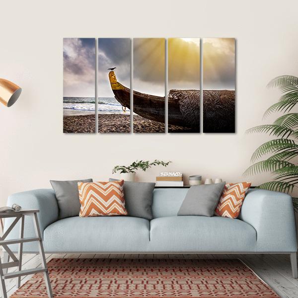 Crow Sitting On Boat Canvas Wall Art-5 Horizontal-Gallery Wrap-22" x 12"-Tiaracle