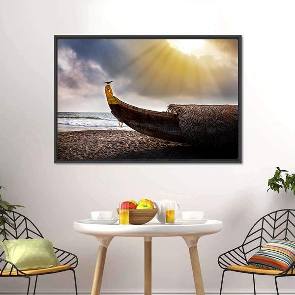 Crow Sitting On Boat Canvas Wall Art-5 Horizontal-Gallery Wrap-22" x 12"-Tiaracle
