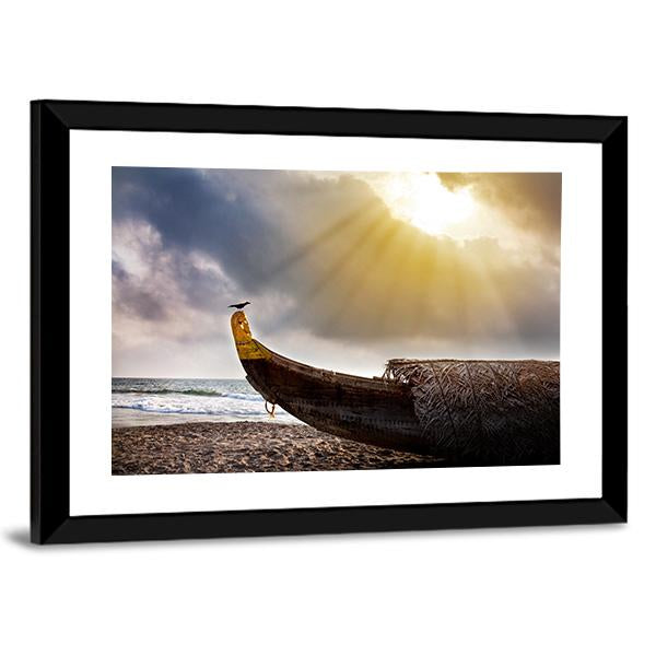 Crow Sitting On Boat Canvas Wall Art-5 Horizontal-Gallery Wrap-22" x 12"-Tiaracle