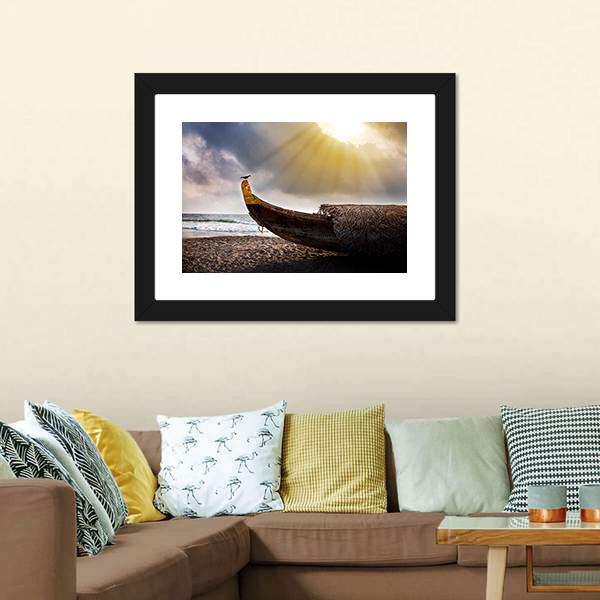 Crow Sitting On Boat Canvas Wall Art-5 Horizontal-Gallery Wrap-22" x 12"-Tiaracle