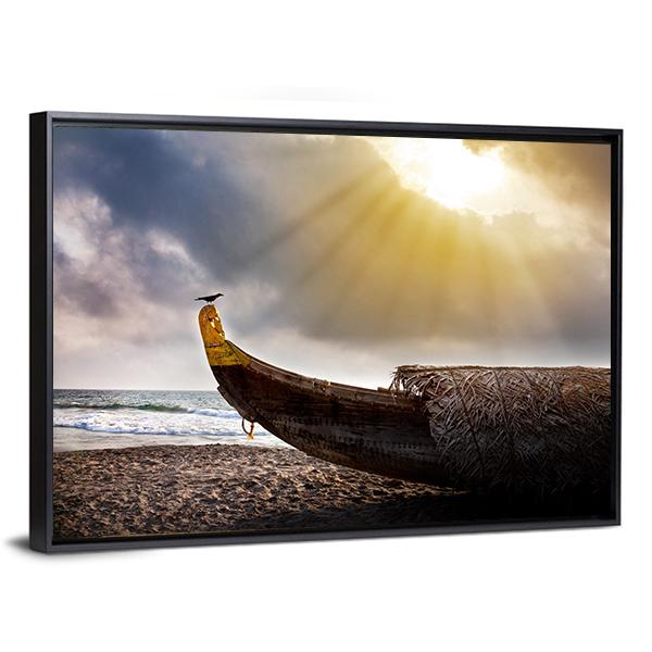 Crow Sitting On Boat Canvas Wall Art-5 Horizontal-Gallery Wrap-22" x 12"-Tiaracle