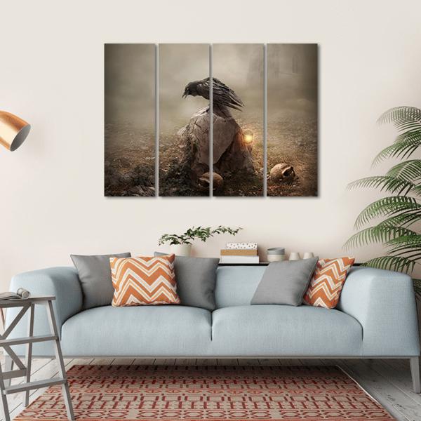 Crow Sitting On Gravestone Canvas Wall Art-4 Horizontal-Gallery Wrap-34" x 24"-Tiaracle