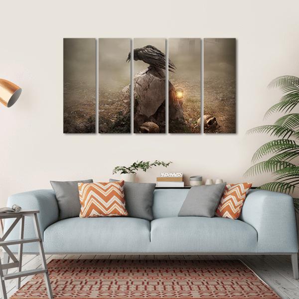 Crow Sitting On Gravestone Canvas Wall Art-5 Horizontal-Gallery Wrap-22" x 12"-Tiaracle